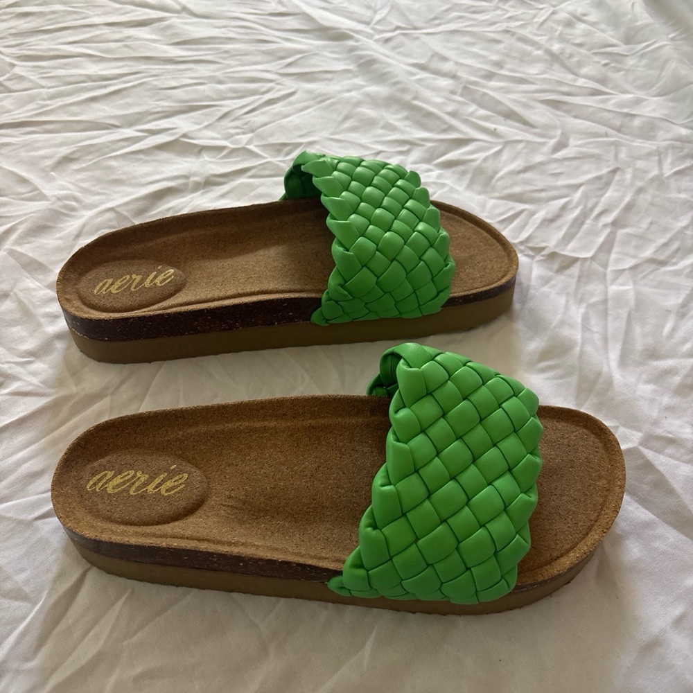 aerie Bright Green Braided Slide Sandals